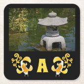 Golden Koi Foto Monogram Rechteckiger Pappuntersetzer (Vorderseite)