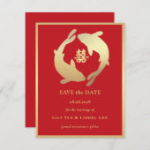 Golden Koi und doppeltes Glück | SAVE THE DATE Einladung (Vorne/Hinten)