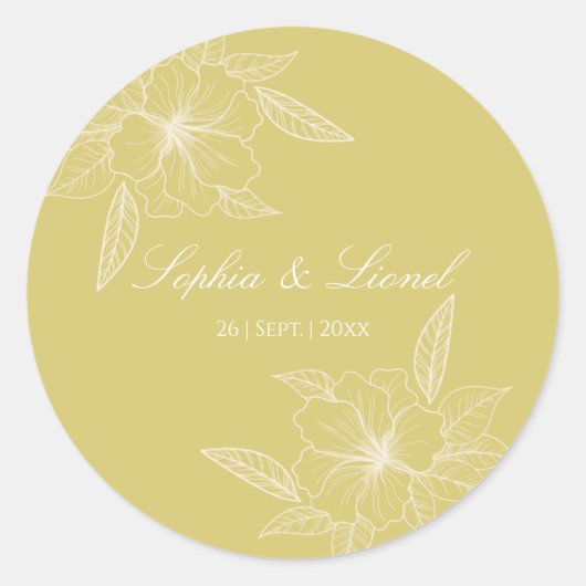 Golden Kontur Floral Wedding Sticker (Vorderseite)