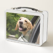 Golden Labrador in Rearview Mirror Metall Brotdose (Vorderseite)