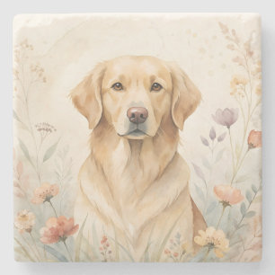 Golden Labrador Retriever Florale Wasserfarbe Steinuntersetzer