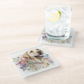 Golden Labrador Retriever und Blume Glasuntersetzer (Schrägansicht)