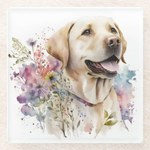Golden Labrador Retriever und Blume Glasuntersetzer