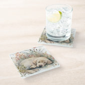 Golden Labrador Retriever und Blume Glasuntersetzer (Schrägansicht)