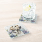 Golden Labrador Retriever und Blume Glasuntersetzer (Schrägansicht)