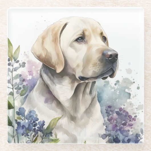 Golden Labrador Retriever und Blume Glasuntersetzer (Vorderseite)