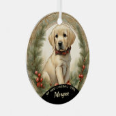 Golden Labrador Welppy's First Christmas Ornament Aus Metall (Vorderseite Rechts)