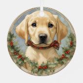Golden Labrador Welppy's First Christmas Ornament Aus Metall (Rückseite)
