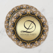 Golden Lace Fraktals Dinner Party (Runde) Einladun Einladung (Vorne/Hinten)