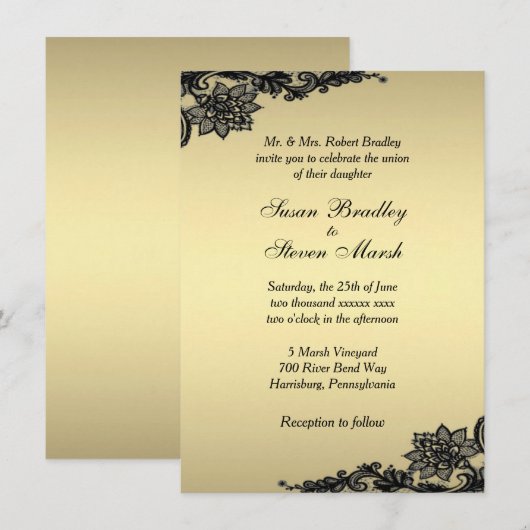 Golden Lace Wedding Einladung (Vorne/Hinten)