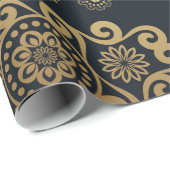 Golden Large Luxury Paisley auf schwarzem Hintergr Geschenkpapier (Rolleneckpunkt)