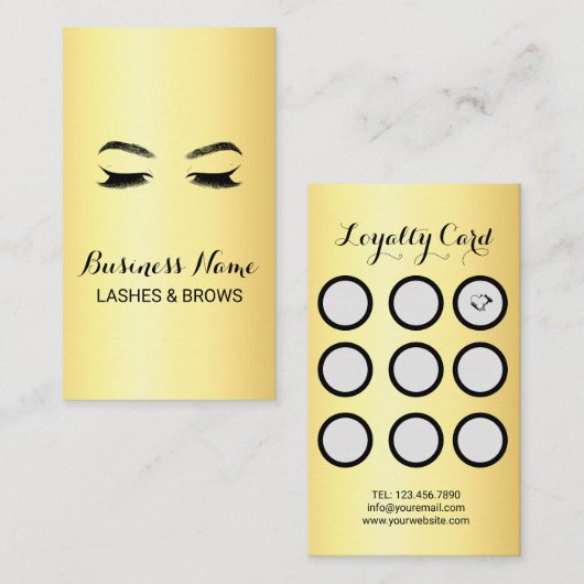 Golden Lashes & Brows Beauty Salon Treuekarte (Vorne/Hinten)