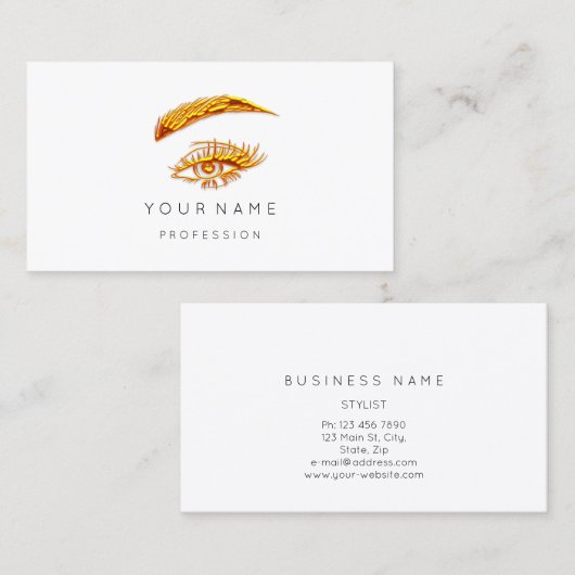 Golden Lashes Brows Makeup Logo White Minimalismus Visitenkarte (Vorne/Hinten)