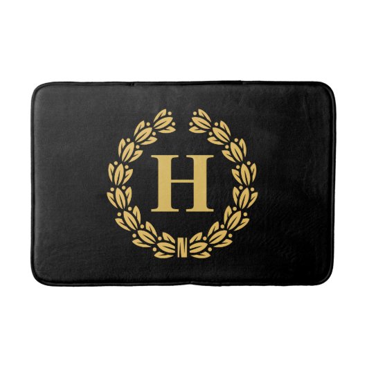 Golden Laurel Wreath Monogram Badematte (Vorderseite)