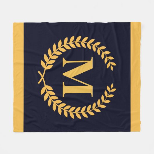 Golden Laurel Wreath Monogram Fleecedecke (Vorderseite (Horizontal))