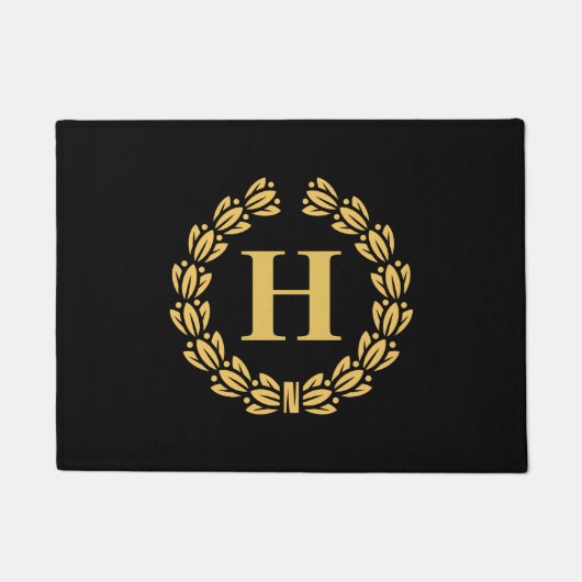 Golden Laurel Wreath Monogram Fußmatte (Vorderseite)