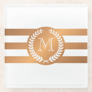 Golden Laurel Wreath Monogram Glasuntersetzer