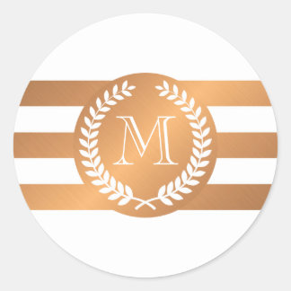 Golden Laurel Wreath Monogram Runder Aufkleber