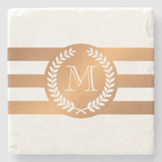 Golden Laurel Wreath Monogram Steinuntersetzer