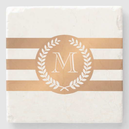 Golden Laurel Wreath Monogram Steinuntersetzer (Vorderseite)