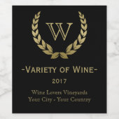 Golden Laurel Wreath Monogram Weinetikett (Einzelnes Label)