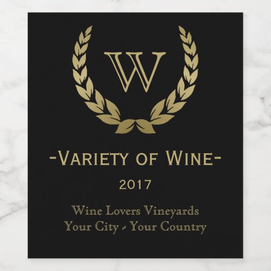 Golden Laurel Wreath Monogram Weinetikett (Einzelnes Label)