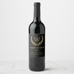 Golden Laurel Wreath Monogram Weinetikett