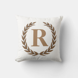 Golden Laurel Wreath Personalisiert Initial White Kissen