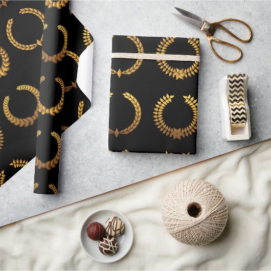 Golden Laurel Wreaths Wrapping Paper Geschenkpapier