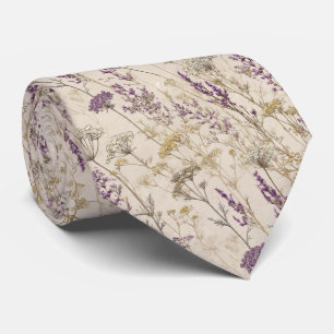Golden Lavender Botanische Wildblumen Hochzeit Krawatte