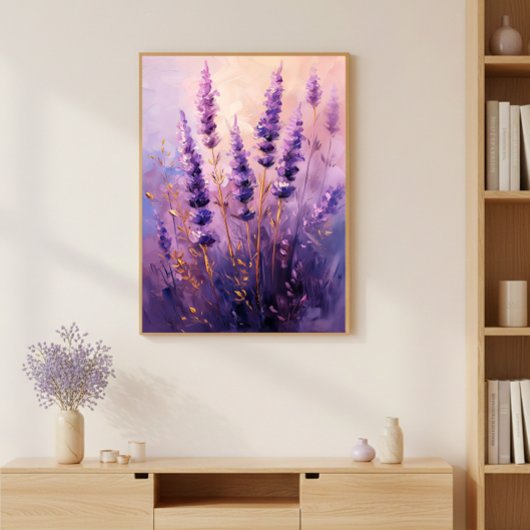 Golden Lavender Flowers Wall Art Print Poster