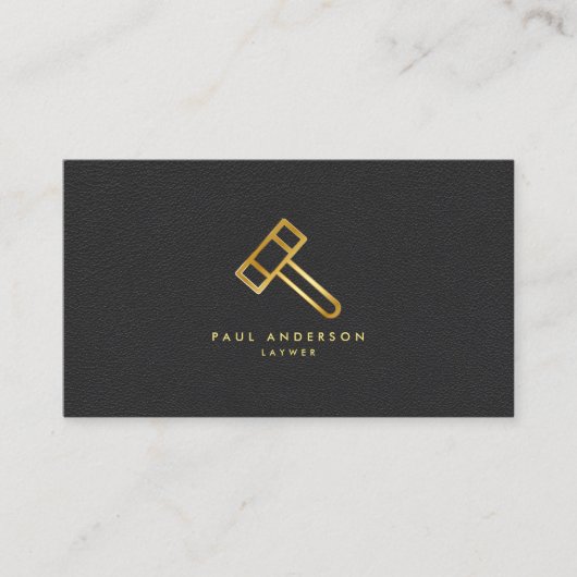 Golden Lawyer Hammer Logo Elegante Monogram Visitenkarte (Vorderseite)