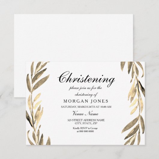 Golden Leaf Boy oder Girl Christening Einladung (Vorne/Hinten)