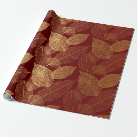 Golden Leaf Crimson Maroon Burgundy Luxury Geschenkpapier (Ungerollt)