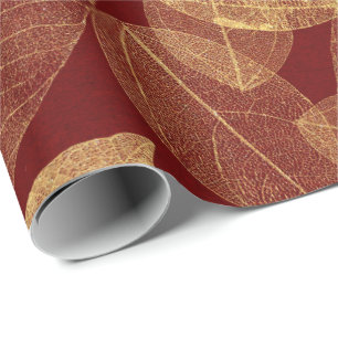 Golden Leaf Crimson Maroon Burgundy Luxury Geschenkpapier
