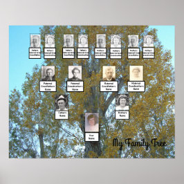 Golden Leaf Foto Family Tree 4 Generation Poster