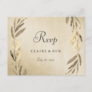 Golden Leaf Gold Foil Wedding RSVP Postcard Einladungspostkarte
