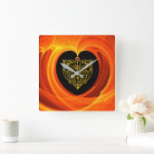 GOLDEN LEAF, schwarz-orange gelb Quadratische Wanduhr (Zuhause)
