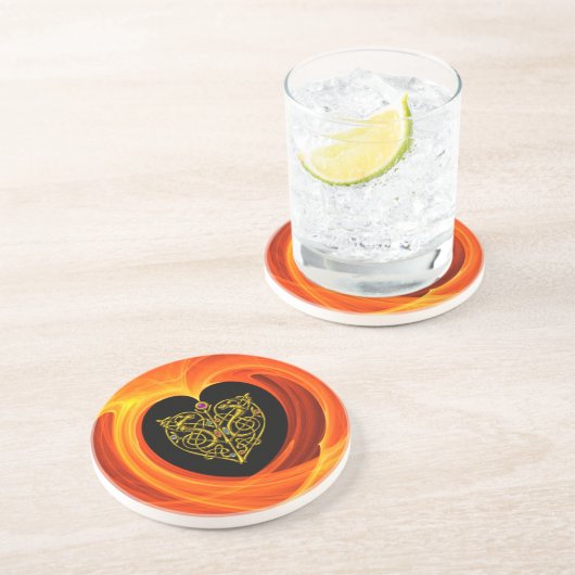 GOLDEN LEAF, schwarz-orange-gelb Sandstein Untersetzer (Seite)