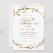 Golden Leaf Wreath 50. Hochzeitstag Einladung (Vorderseite)
