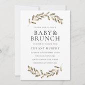 Golden Leaf Wreath Baby Brunch Einladung (Vorderseite)