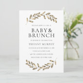 Golden Leaf Wreath Baby Brunch Einladung (Stehend Vorderseite)