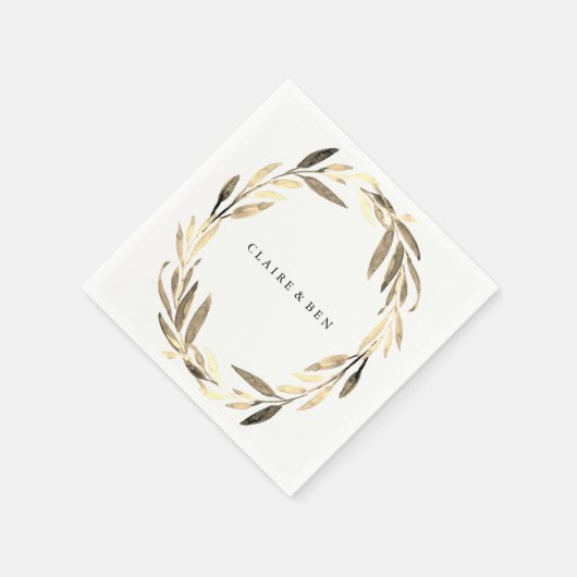 Golden Leaf Wreath Wedding Napkin Serviette (Ecke)