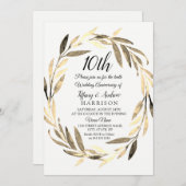 Golden Leaf Wreath zum 10. Hochzeitstag Einladung (Vorne/Hinten)
