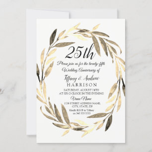 Golden Leaf Wreath zum 25. Hochzeitstag Einladung