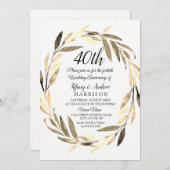 Golden Leaf Wreath zum 40. Hochzeitstag Einladung (Vorne/Hinten)