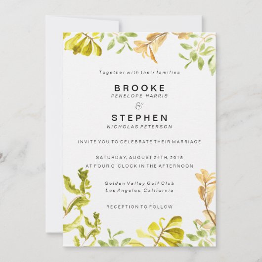 Golden Leafy Bower Wedding Einladung (Vorderseite)