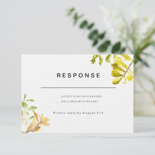 Golden Leafy Bower Wedding RSVP (Stehend Vorderseite)