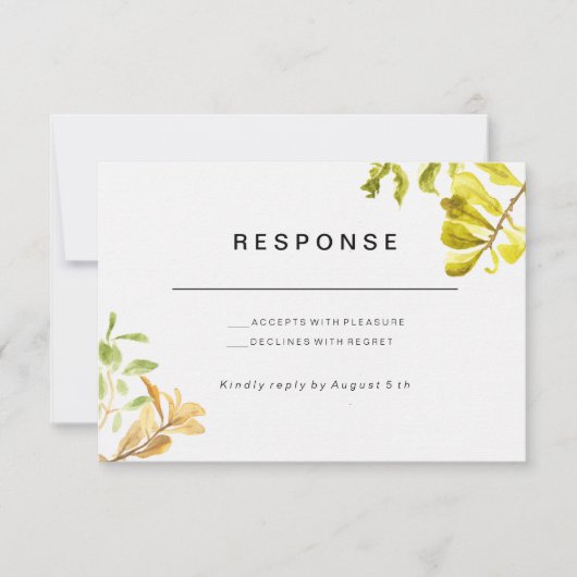 Golden Leafy Bower Wedding RSVP Karte (Vorderseite)