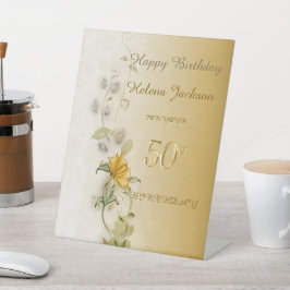 Golden leaves 50th birthday pedestal sign sockelschild